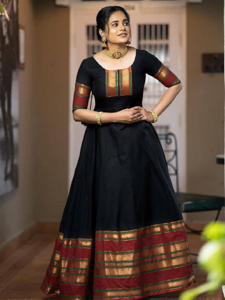 Black Embellished Draped Gown Saree Design by Ridhi Mehra at Pernia's Pop  Up Shop 2024